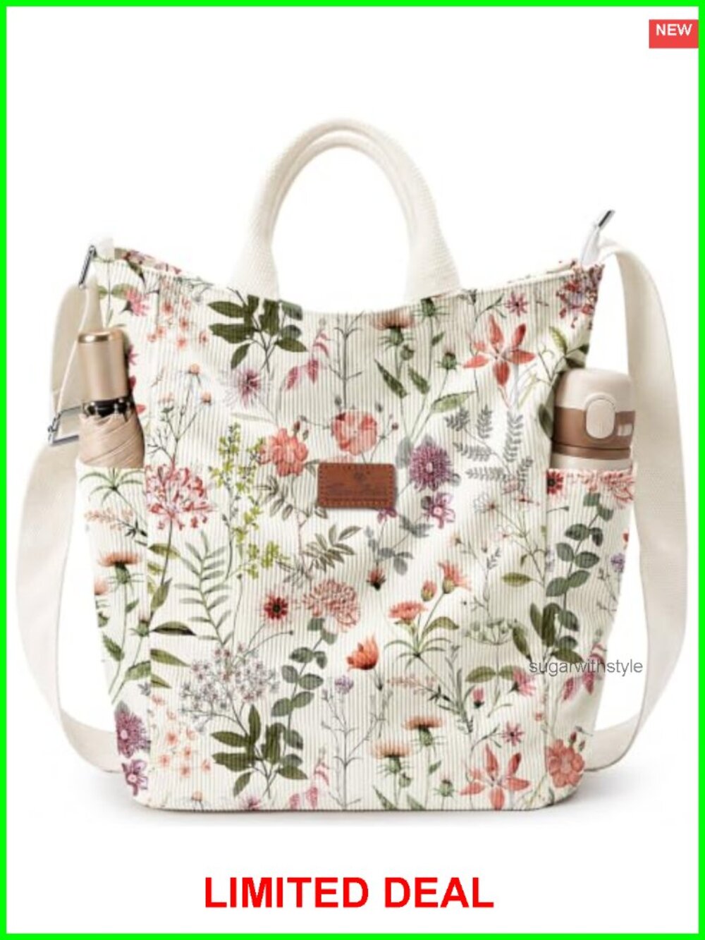 Large Corduroy Crossbody Tote Bag Zipper Shoulder Purse